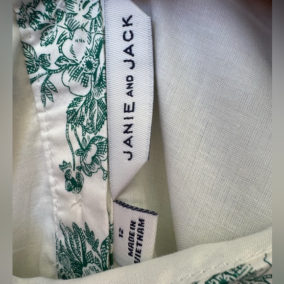 Janie & Jack Green Toile Puff Sleeve Dress size 12 - Picture 8 of 8